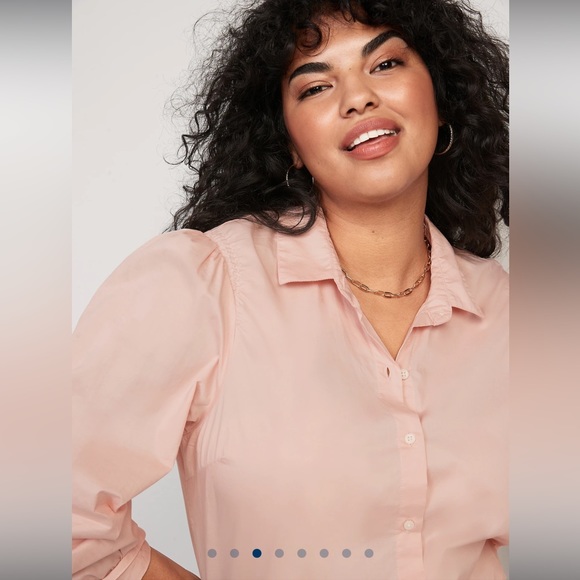 OLD NAVY Salmon Pink Long-Sleeve Smocked Cotton Poplin Button Down Blouse Shirt - Picture 3 of 13